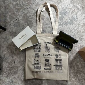 KREWE Tan Canvas Tote Bag with Architectural Print, box and case.